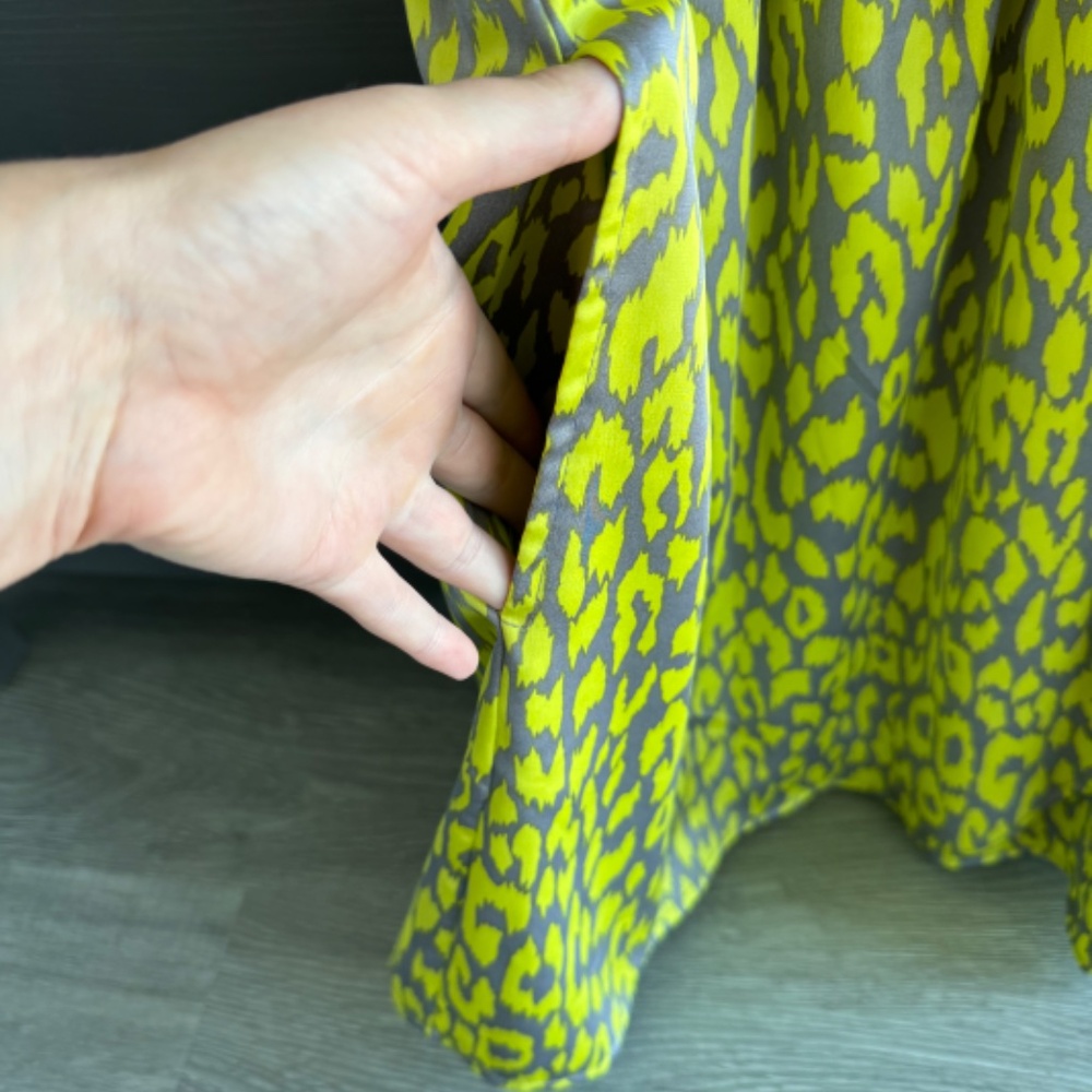 Green and Gray Leopard Faux Wrap Tank Dress with Pockets - Picture 4 of 5